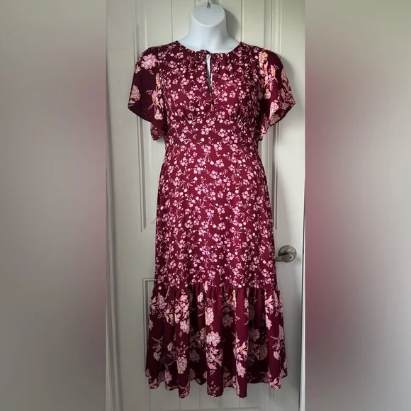 J. Crew Red Ruffled Tiered Midi Sundress - Picture 1 of 5